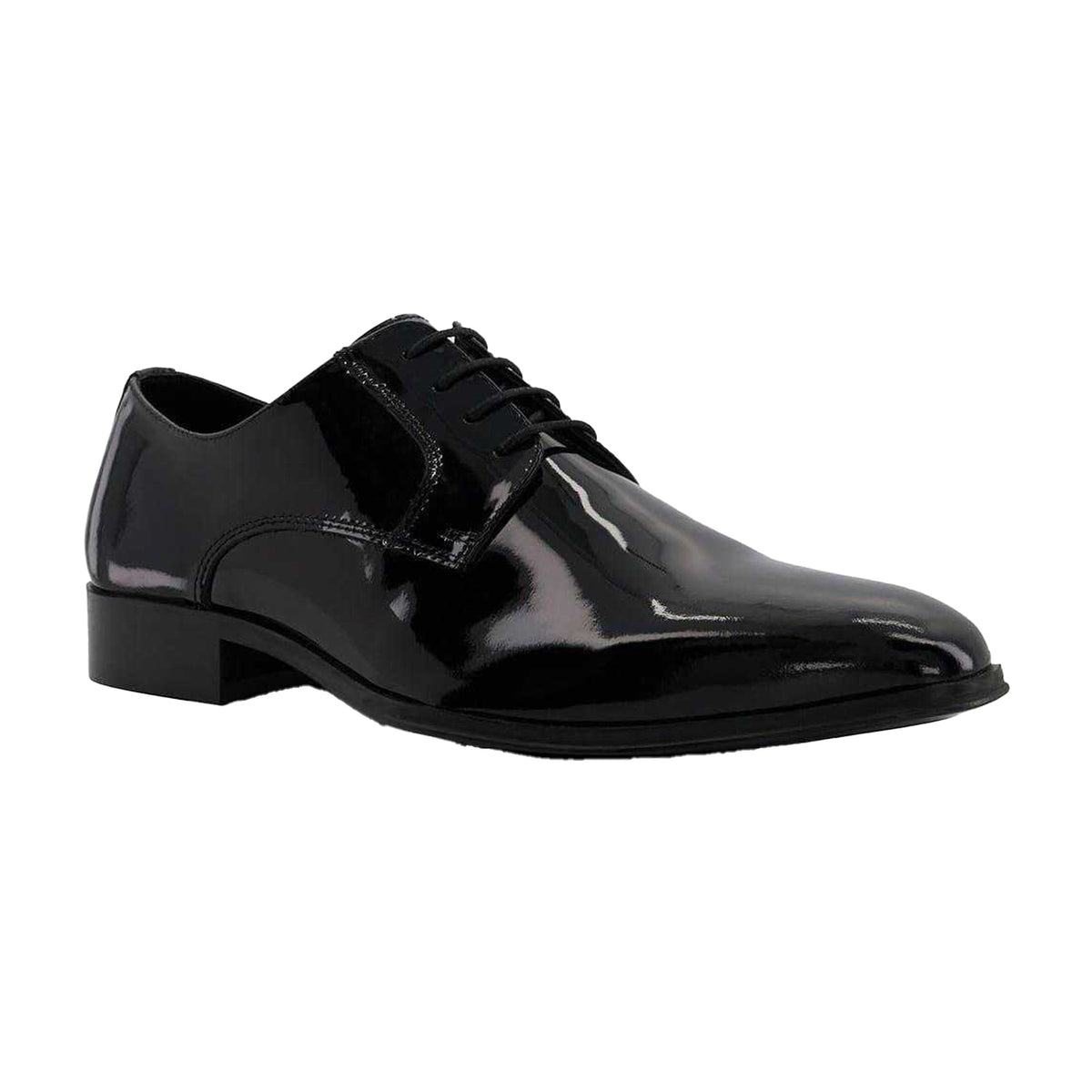 Black Patent - Pack Shot - Dune London Mens Formal Low Block Heel Gibson Shoes