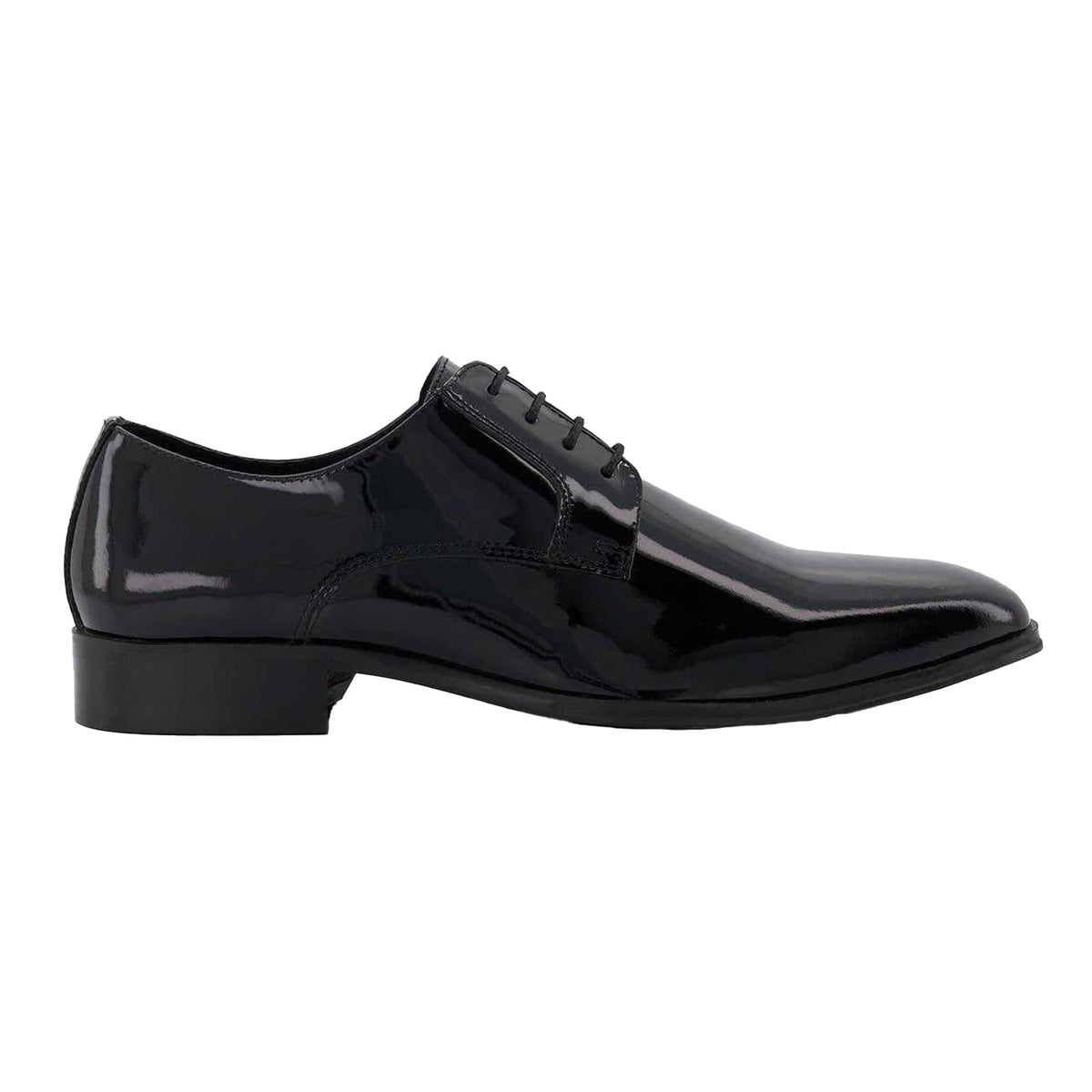 Black Patent - Front - Dune London Mens Formal Low Block Heel Gibson Shoes