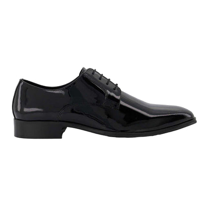 Black Patent - Front - Dune London Mens Formal Low Block Heel Gibson Shoes