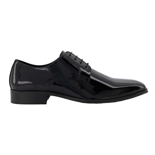 Black Patent - Front - Dune London Mens Formal Low Block Heel Gibson Shoes