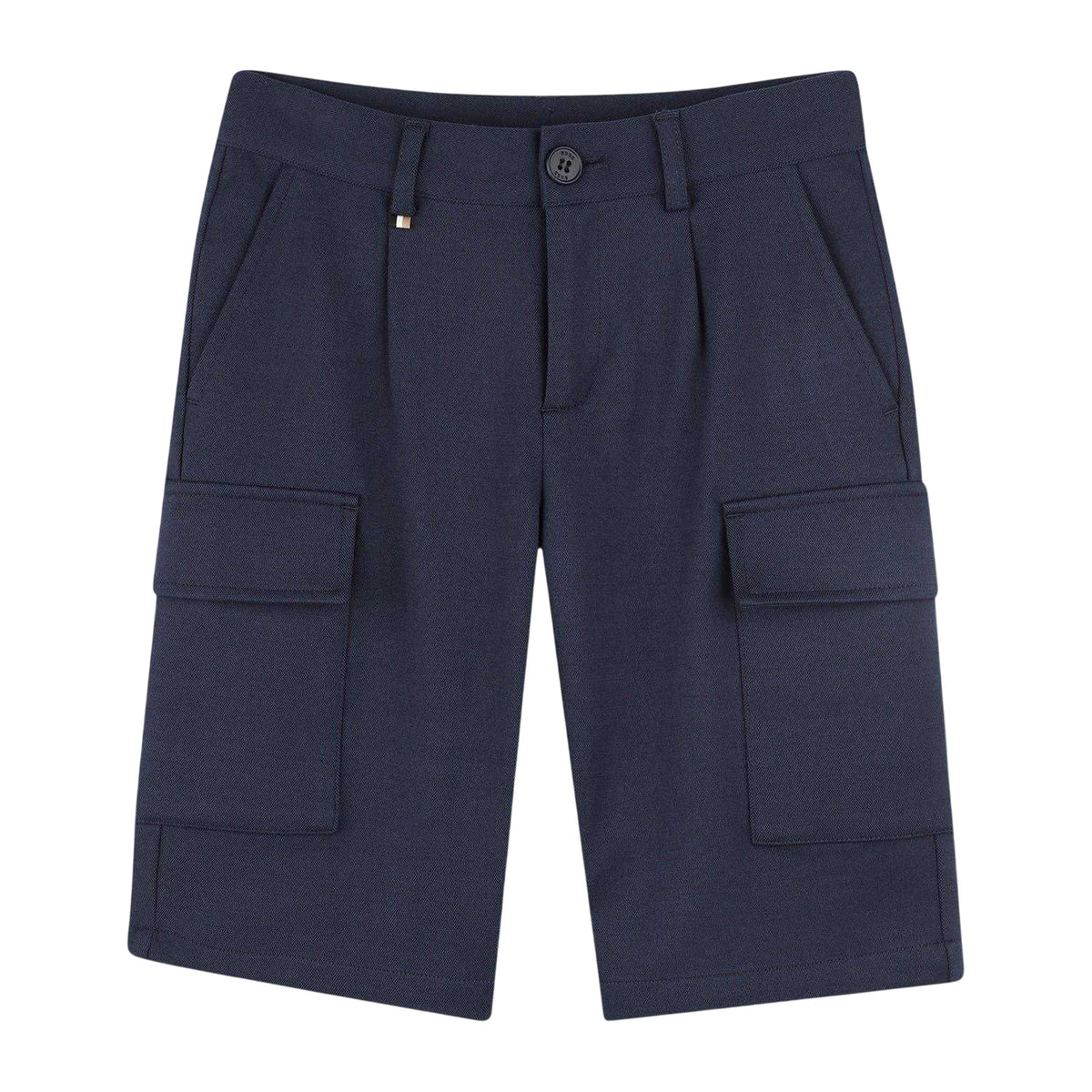 Navy - Front - Boss Childrens-Kids Plain Cargo Shorts