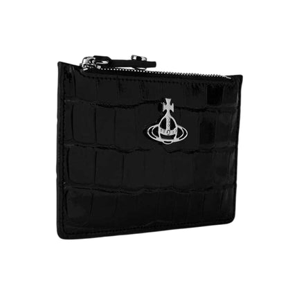 Black - Back - Vivienne Westwood Crocodile Print Leather Card Holder