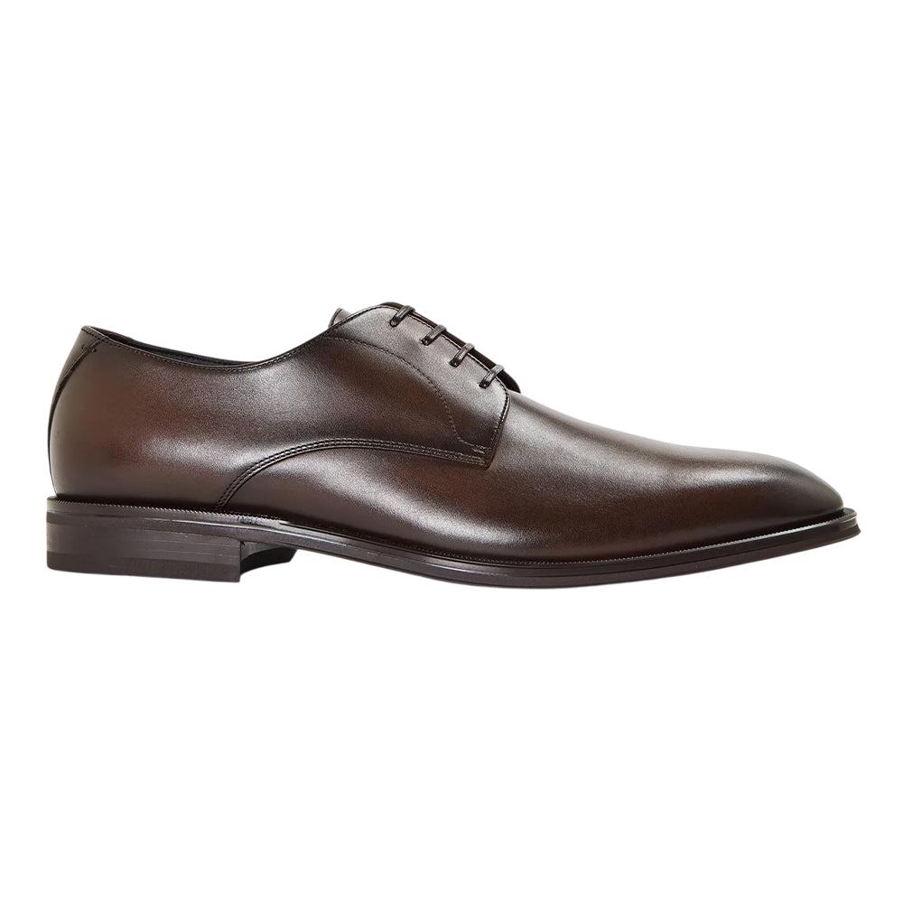 Dark Brown - Front - Boss Mens Derrek Leather Formal Derby Shoes