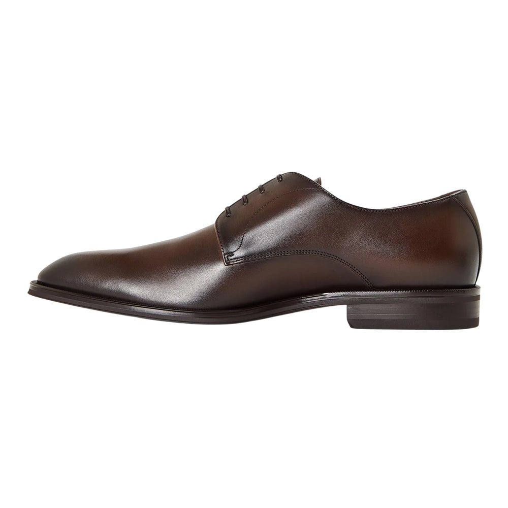 Dark Brown - Back - Boss Mens Derrek Leather Formal Derby Shoes