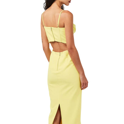 Lemon Yellow - Back - Bardot Womens-Ladies Martini Midi Cowl Neck Bodycon Dress