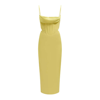 Lemon Yellow - Front - Bardot Womens-Ladies Martini Midi Cowl Neck Bodycon Dress