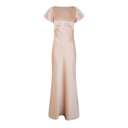 Nude - Front - Jarlo Womens-Ladies Satin Empire Flutter Ballgown