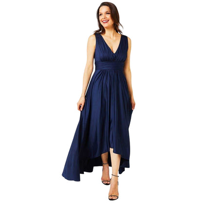 Navy - Front - Biba Womens-Ladies Dipped Hem Maxi Dress