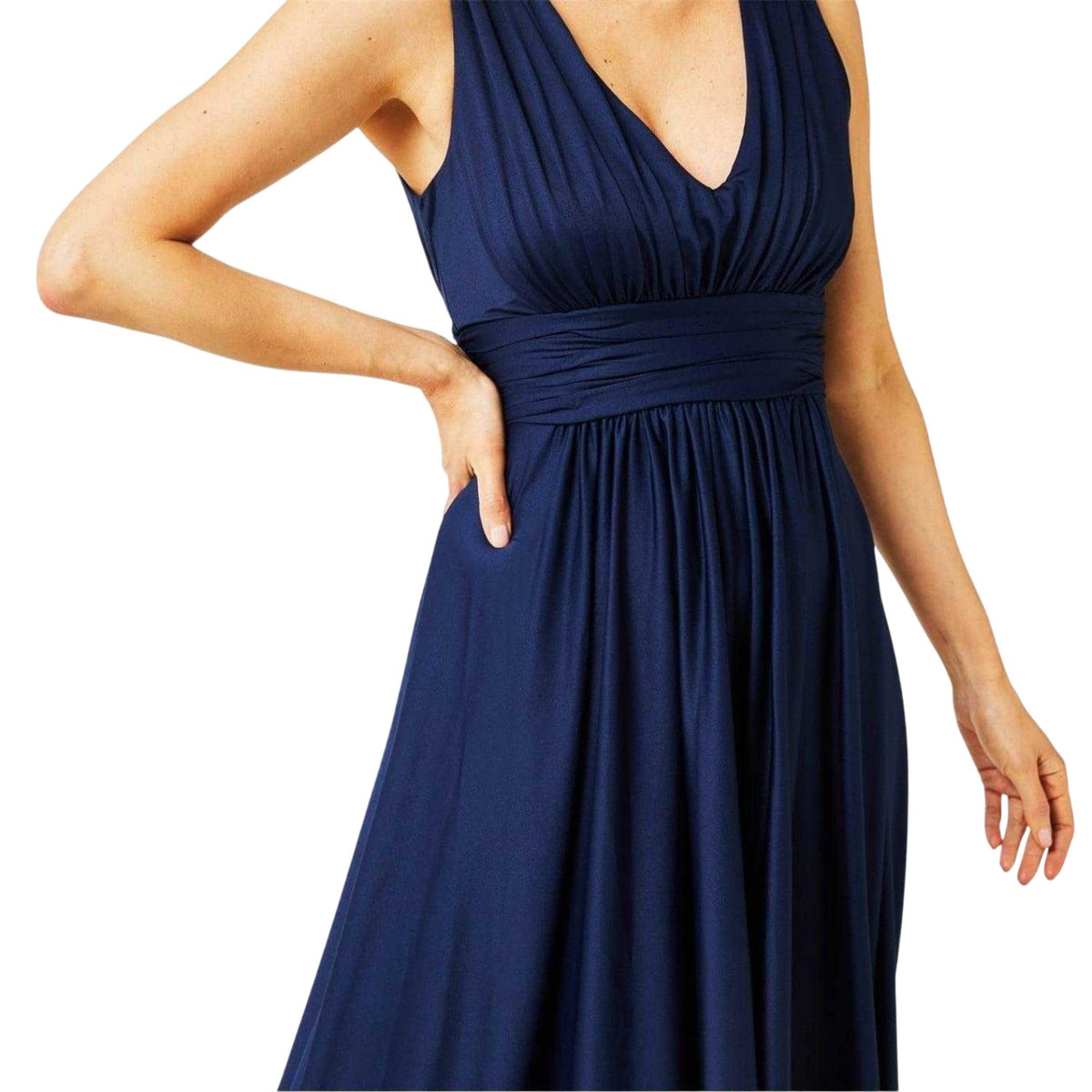 Navy - Side - Biba Womens-Ladies Dipped Hem Maxi Dress