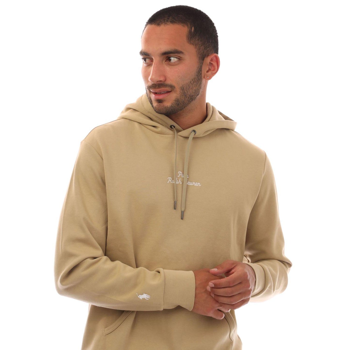 Khaki - Side - Ralph Lauren Mens Script Logo Hoodie