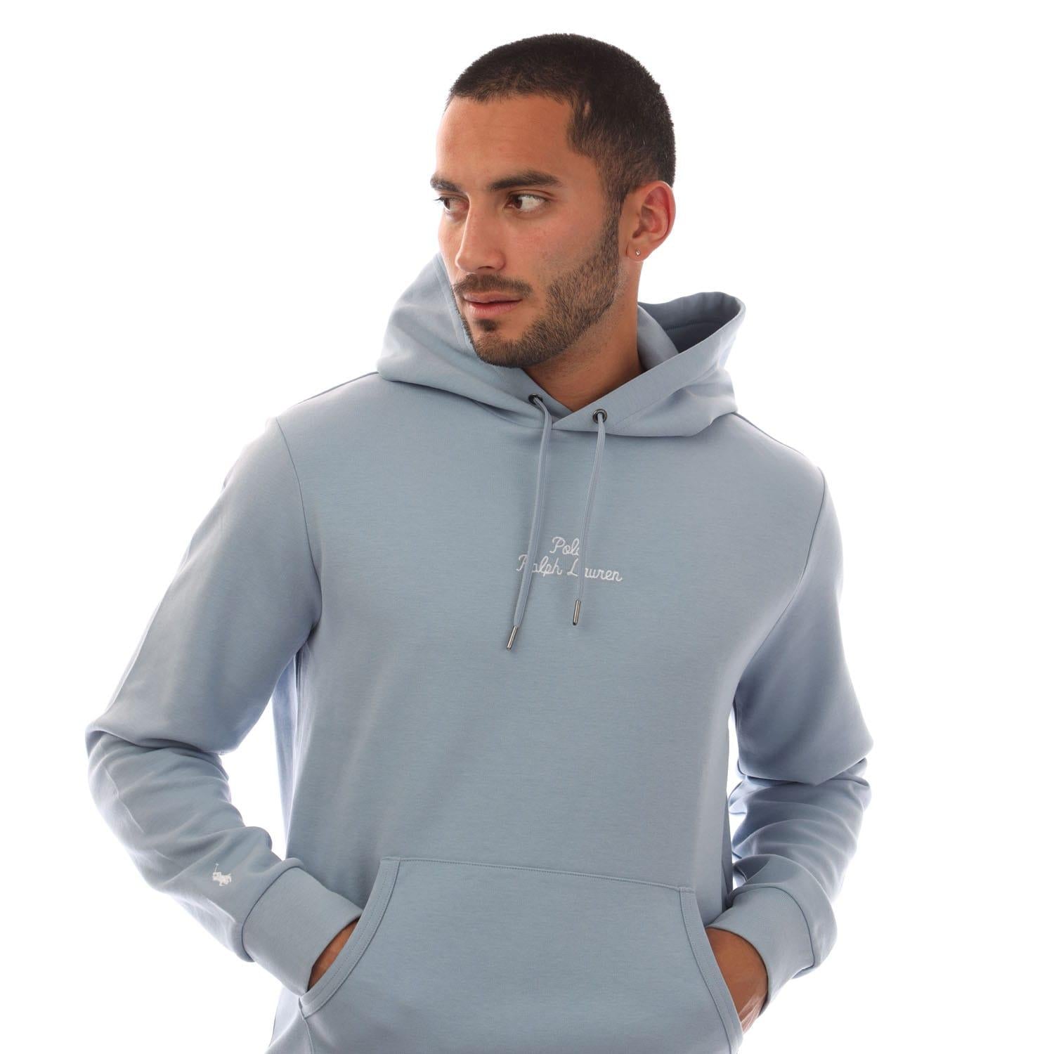 Blue - Side - Ralph Lauren Mens Script Logo Hoodie