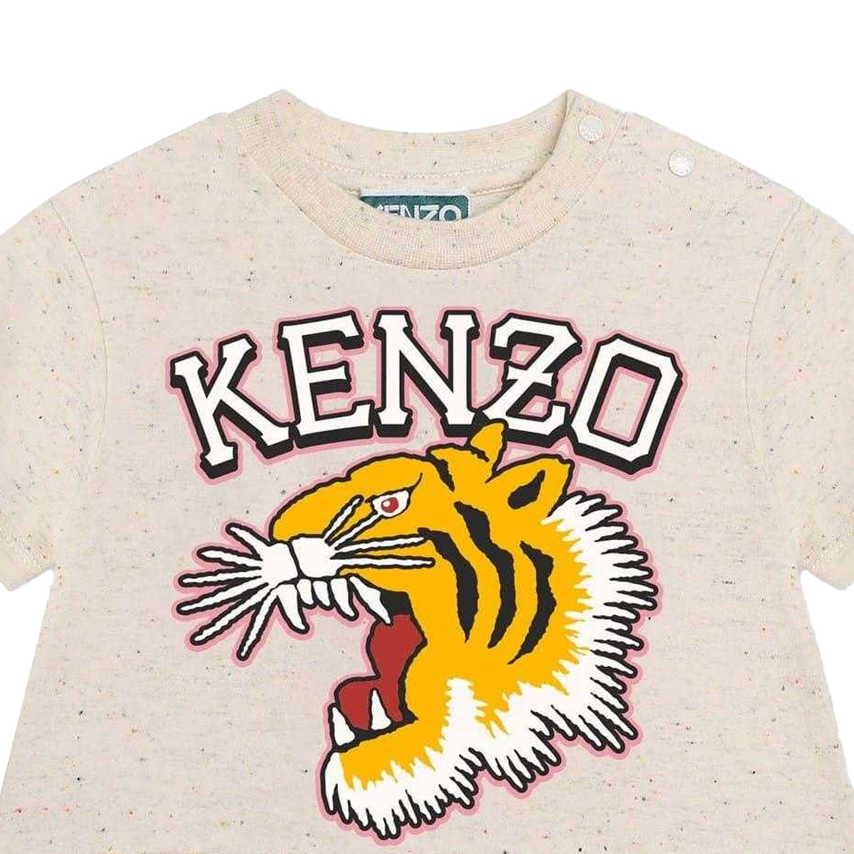 Beige - Side - Kenzo Baby Girls Logo Crew Neck T-Shirt Dress