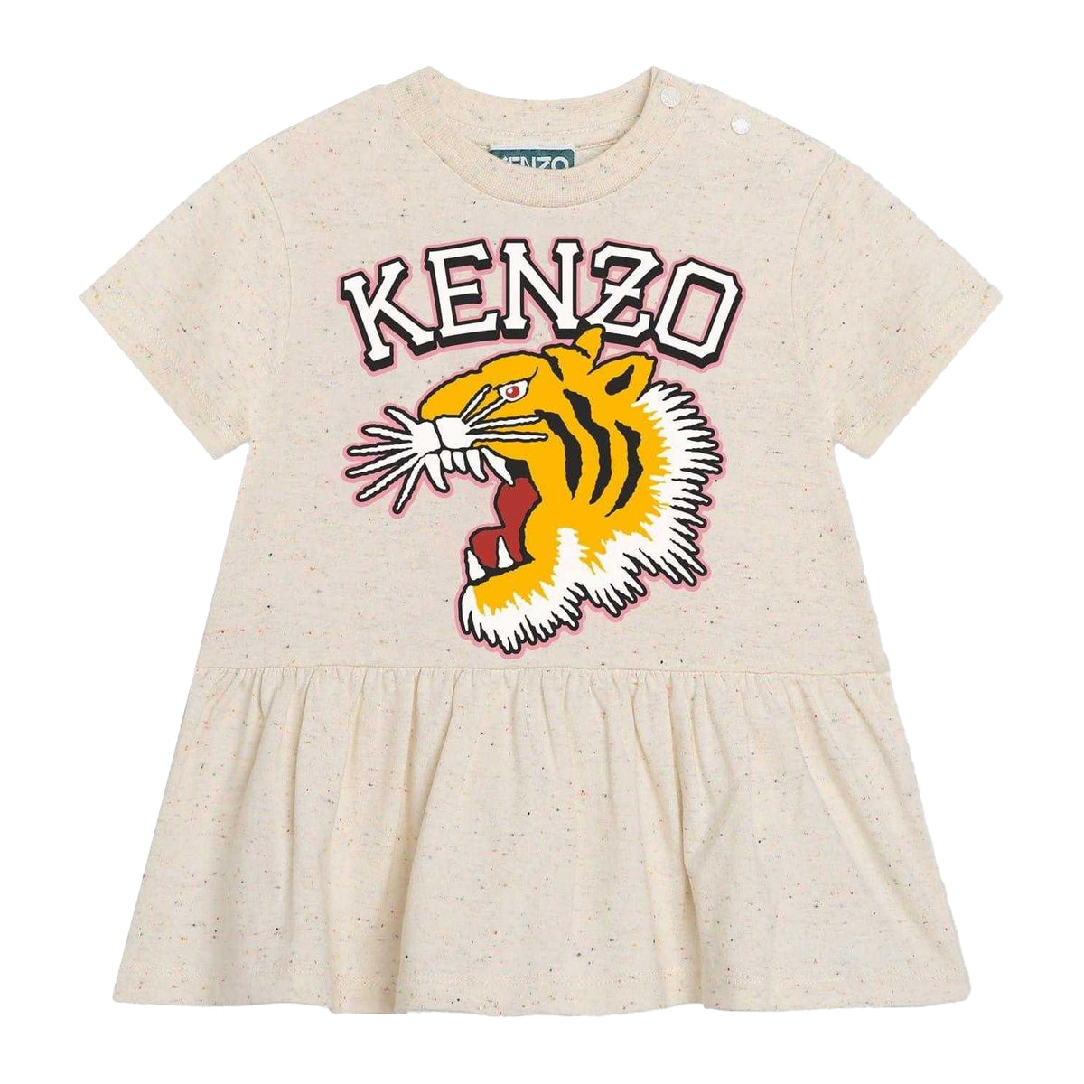 Beige - Front - Kenzo Baby Girls Logo Crew Neck T-Shirt Dress