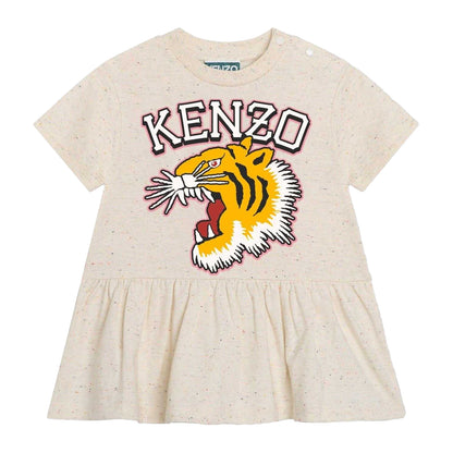 Beige - Front - Kenzo Baby Girls Logo Crew Neck T-Shirt Dress