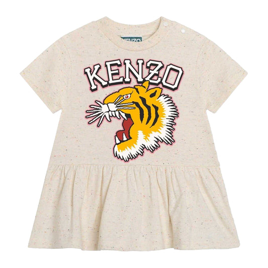 Beige - Front - Kenzo Baby Girls Logo Crew Neck T-Shirt Dress