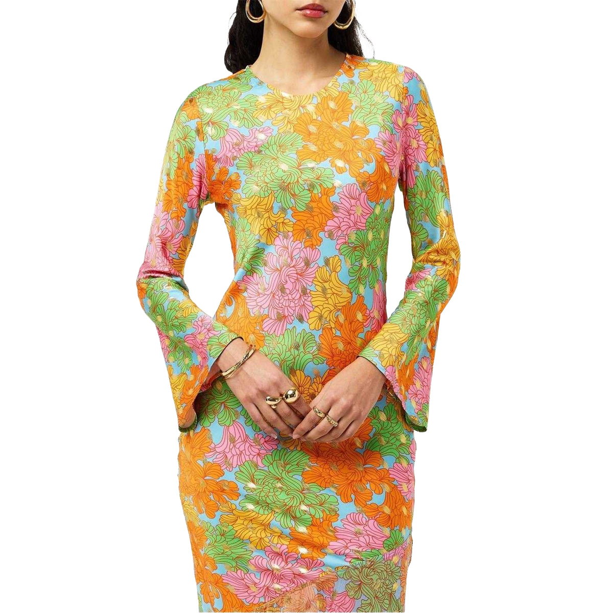 Gold - Side - Never Fully Dressed Womens-Ladies Floral Maxi Dress
