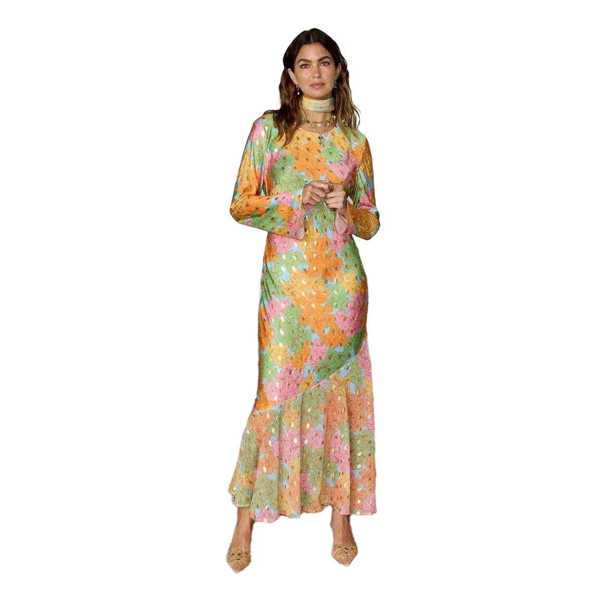 Gold - Pack Shot - Never Fully Dressed Womens-Ladies Floral Maxi Dress