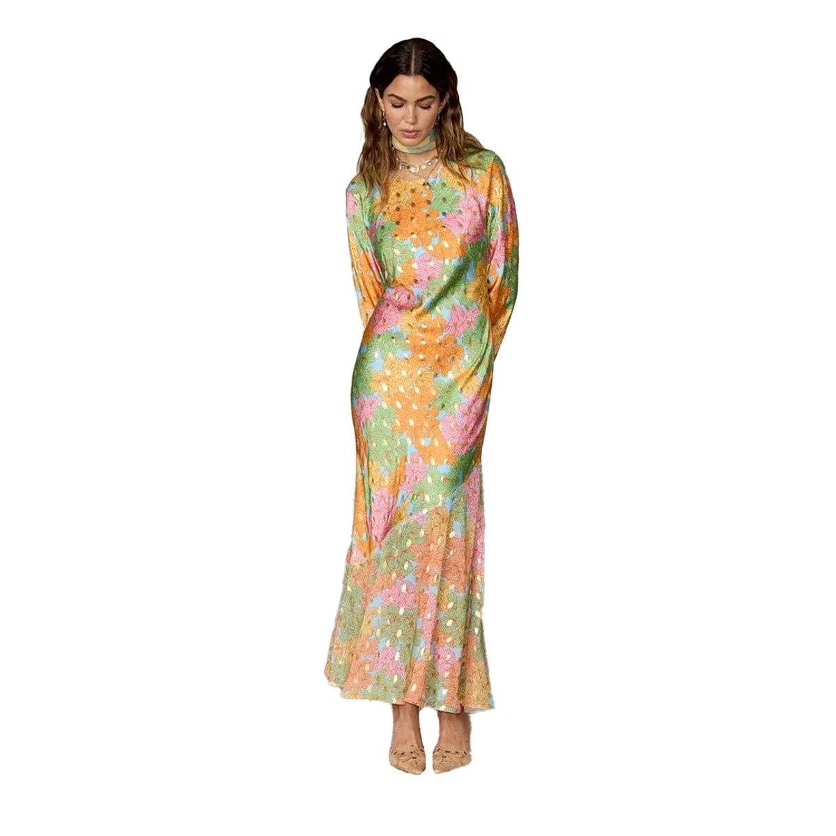Gold - Close up - Never Fully Dressed Womens-Ladies Floral Maxi Dress