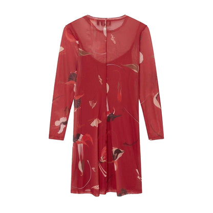 Red - Back - Ted Baker Womens-Ladies Mesh Long-Sleeved Mini Dress