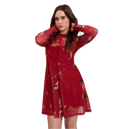 Red - Lifestyle - Ted Baker Womens-Ladies Mesh Long-Sleeved Mini Dress
