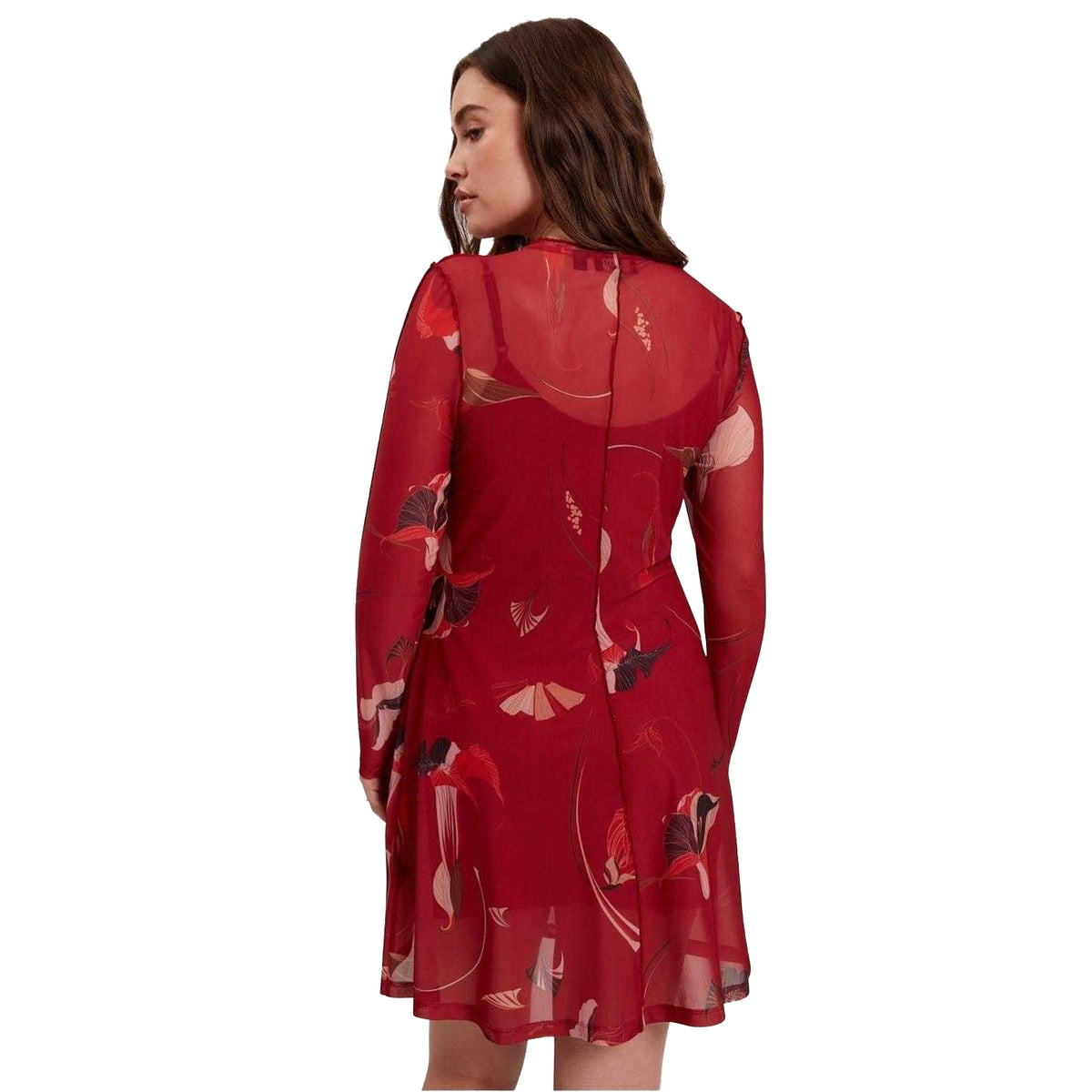 Red - Pack Shot - Ted Baker Womens-Ladies Mesh Long-Sleeved Mini Dress