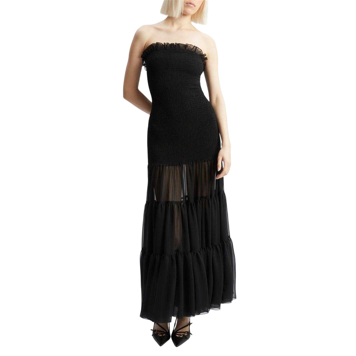 Black - Side - Bardot Womens-Ladies Tiered Maxi Dress