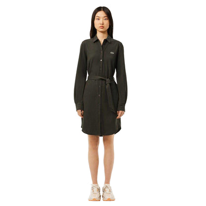Green - Side - Lacoste Womens-Ladies Pique Belted Shirt Dress