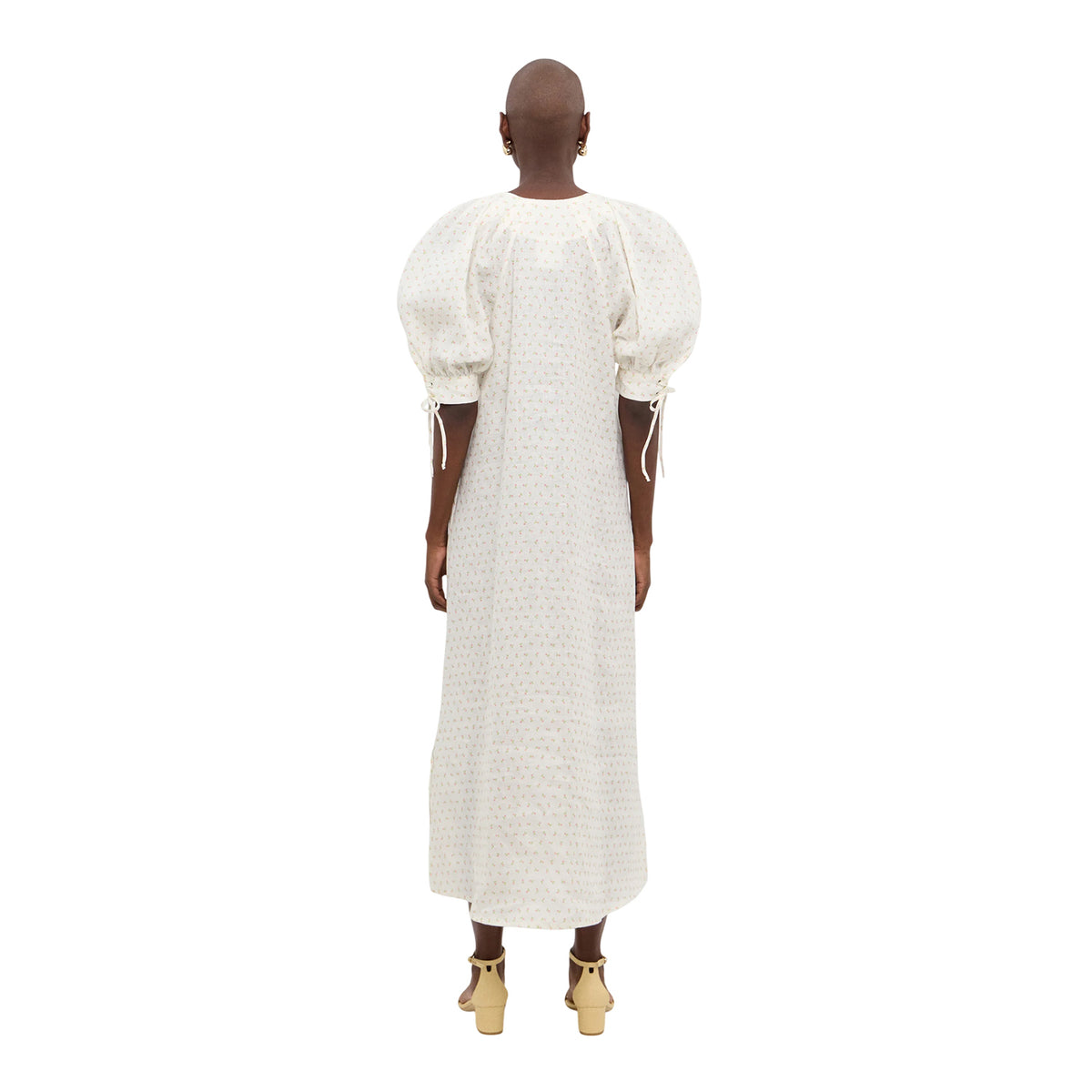 White - Back - Sleeper Womens-Ladies Floral Linen Loose Fit Puff Sleeve Midi Dress
