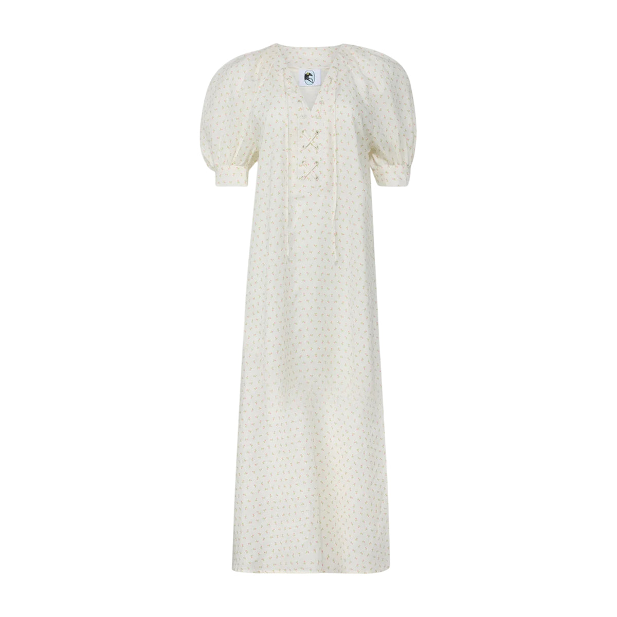 White - Front - Sleeper Womens-Ladies Floral Linen Loose Fit Puff Sleeve Midi Dress