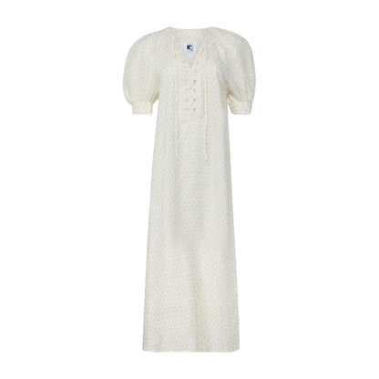 White - Front - Sleeper Womens-Ladies Floral Linen Loose Fit Puff Sleeve Midi Dress