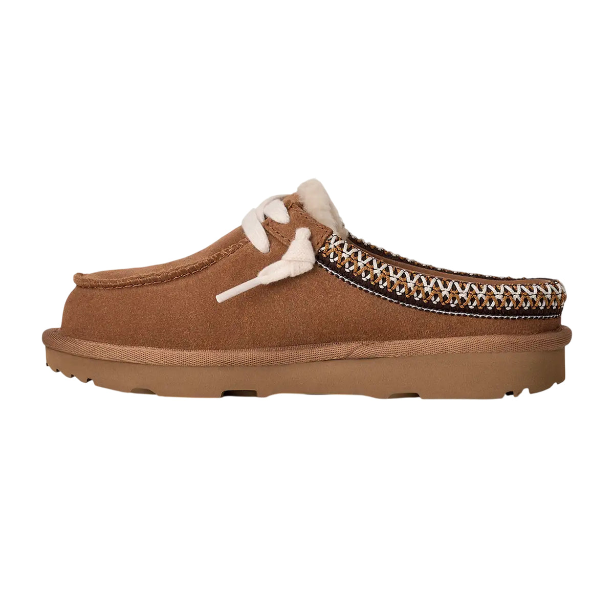Chestnut - Side - UGG Childrens-Kids Tasman Suede Mule Slippers