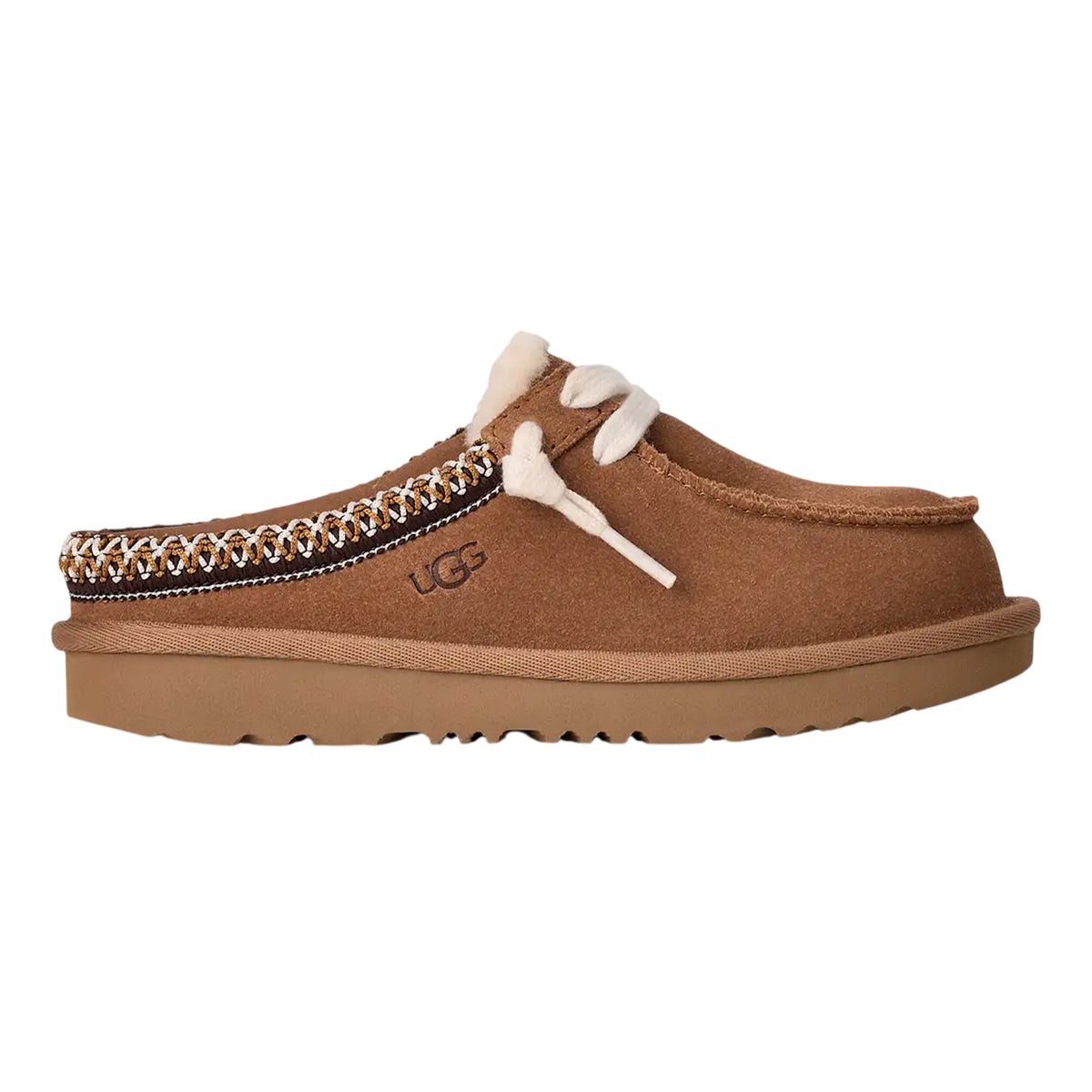 Chestnut - Front - UGG Childrens-Kids Tasman Suede Mule Slippers