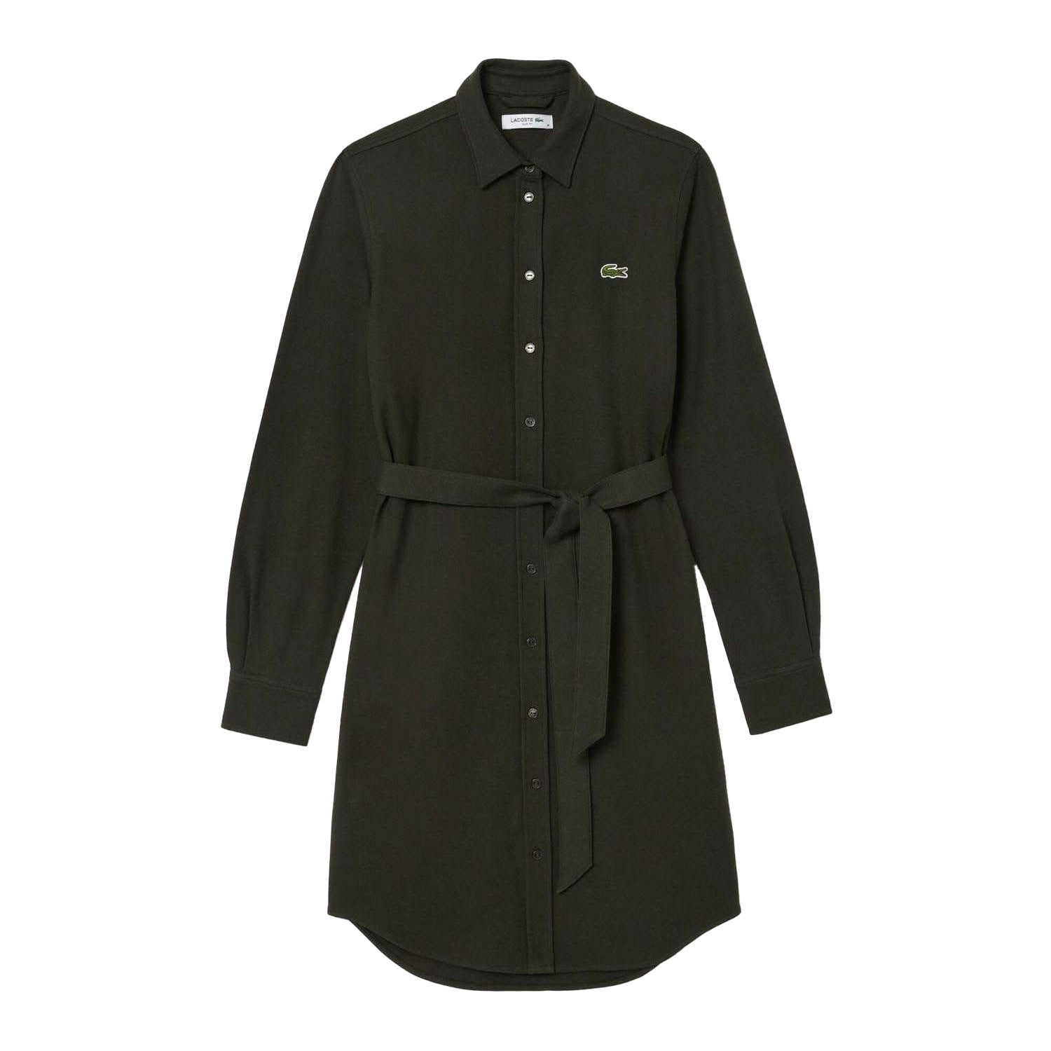 Green - Front - Lacoste Womens-Ladies Pique Belted Shirt Dress