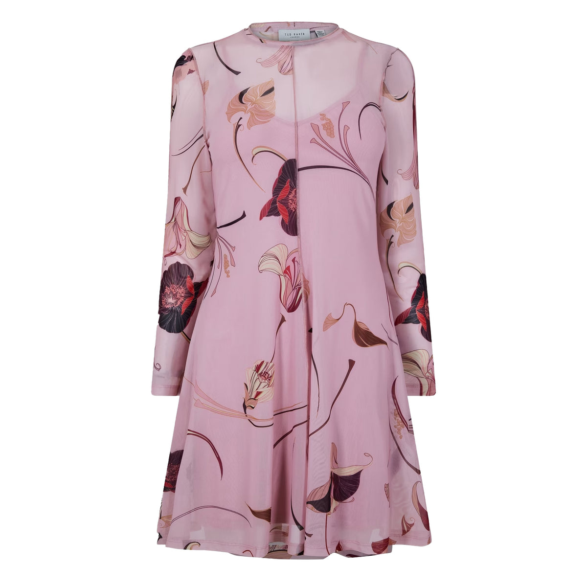 Light Pink - Front - Ted Baker Womens-Ladies Sheer Fabric Regular Mini Dress