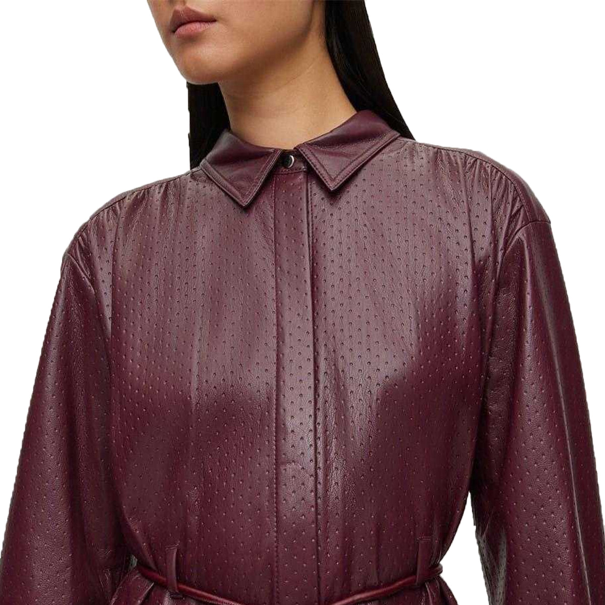 Red - Back - Boss Womens-Ladies Dibanora Collared Midi Shirt Dress
