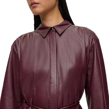 Red - Back - Boss Womens-Ladies Dibanora Collared Midi Shirt Dress