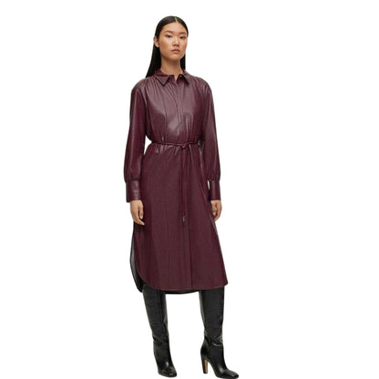 Red - Lifestyle - Boss Womens-Ladies Dibanora Collared Midi Shirt Dress