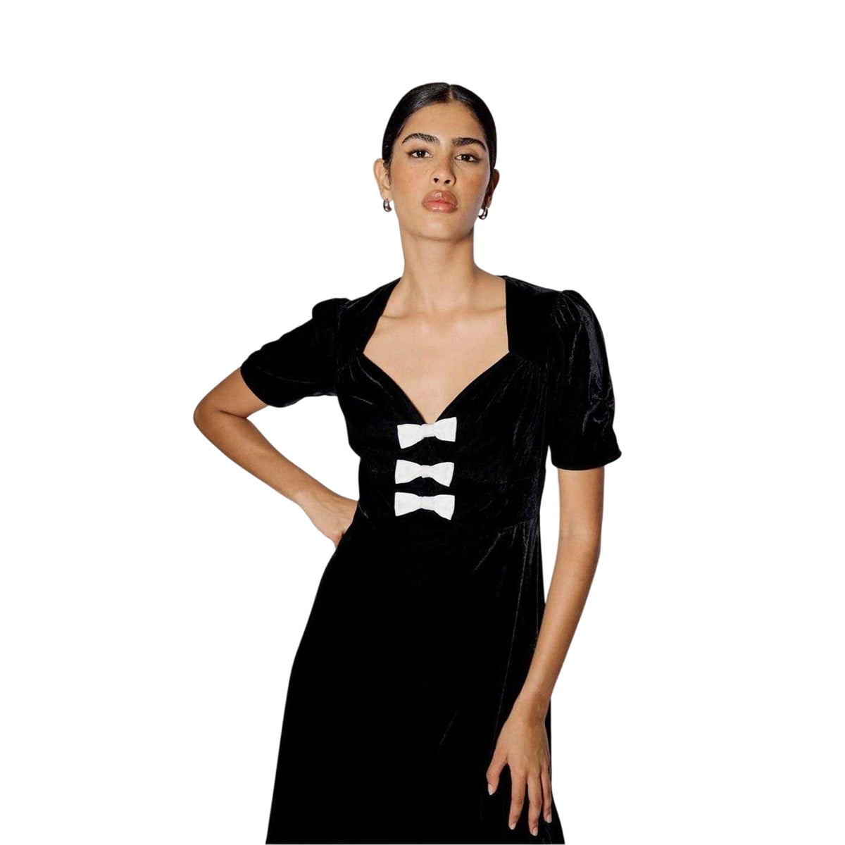 Black - Side - Nobody´s Child Womens-Ladies Eleanor Velvet Puff Sleeve Midi Dress
