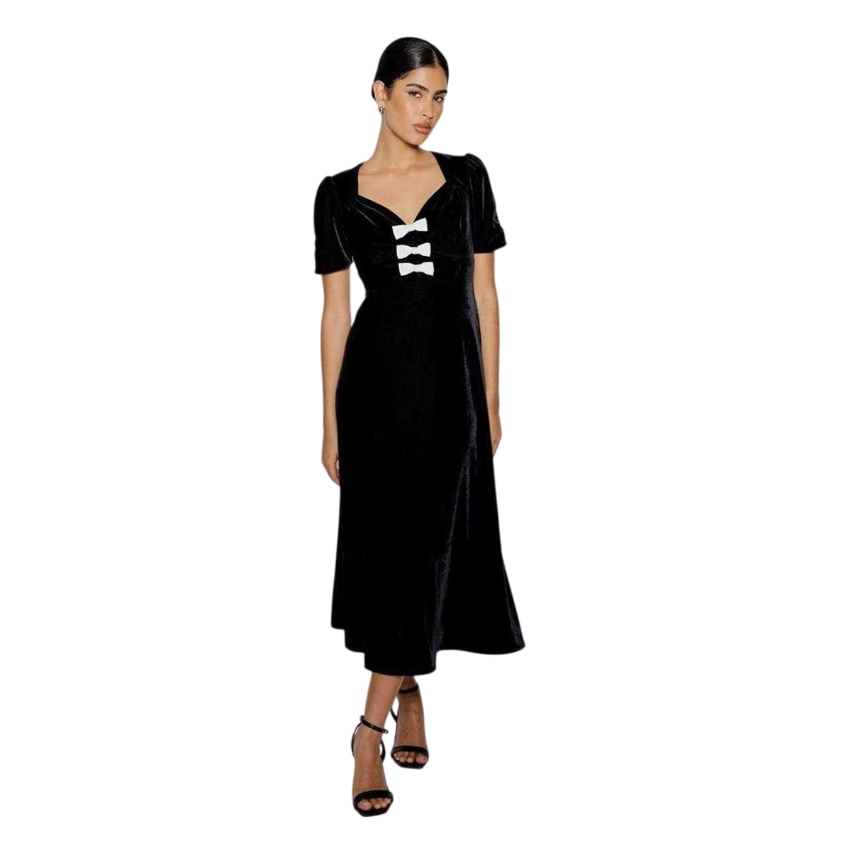 Black - Front - Nobody´s Child Womens-Ladies Eleanor Velvet Puff Sleeve Midi Dress