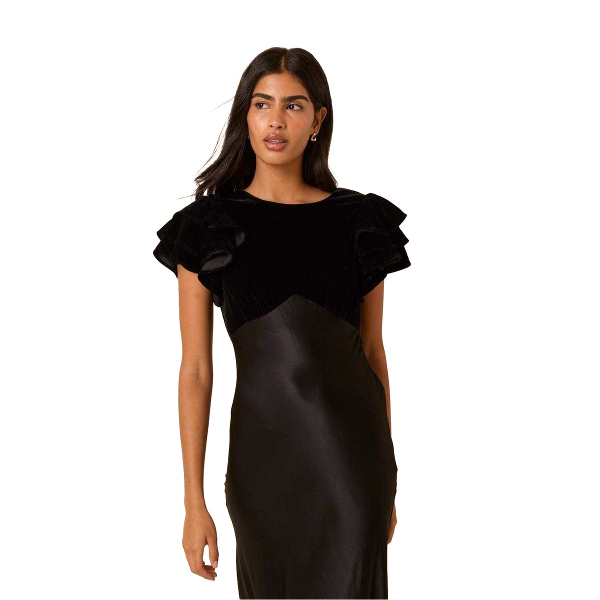 Black - Side - Nobody´s Child Womens-Ladies Lola Velvet Ruffle Midi Dress