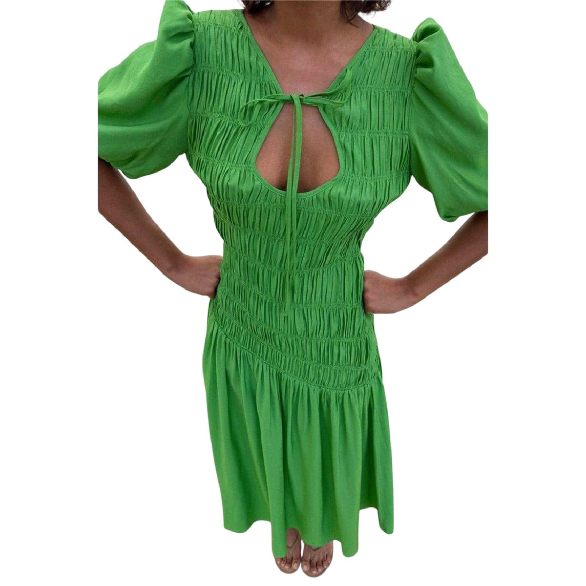 Green - Side - Never Fully Dressed Womens-Ladies Babydoll Maxi Dress