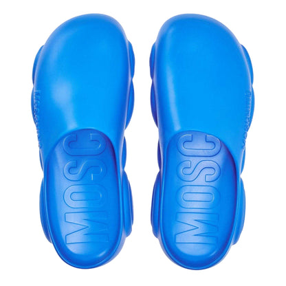Blue - Side - Moschino Unisex Adult Moschino Slip-on Flat Clogs