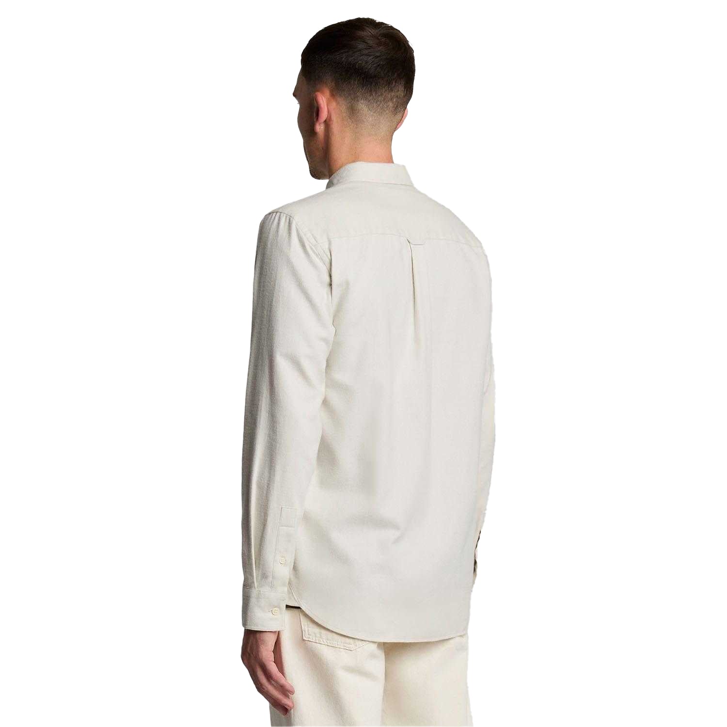 Beige - Back - Lyle & Scott Mens Plain Flannel Shirt