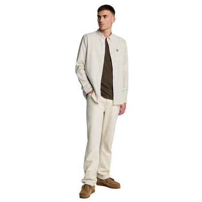 Beige - Side - Lyle & Scott Mens Plain Flannel Shirt