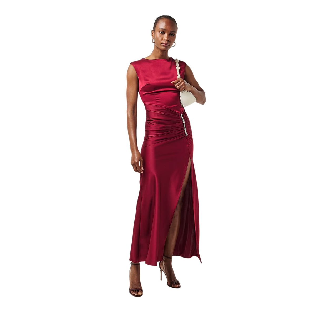 Burgundy - Pack Shot - Jarlo Womens-Ladies Arie Satin Evening Ballgown