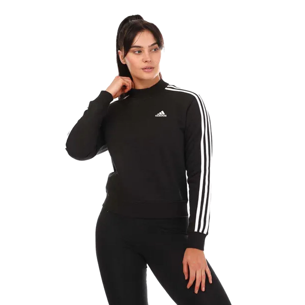 Black-White - Front - Adidas Womens-Ladies Stripes Mock Neck Sweatshirt
