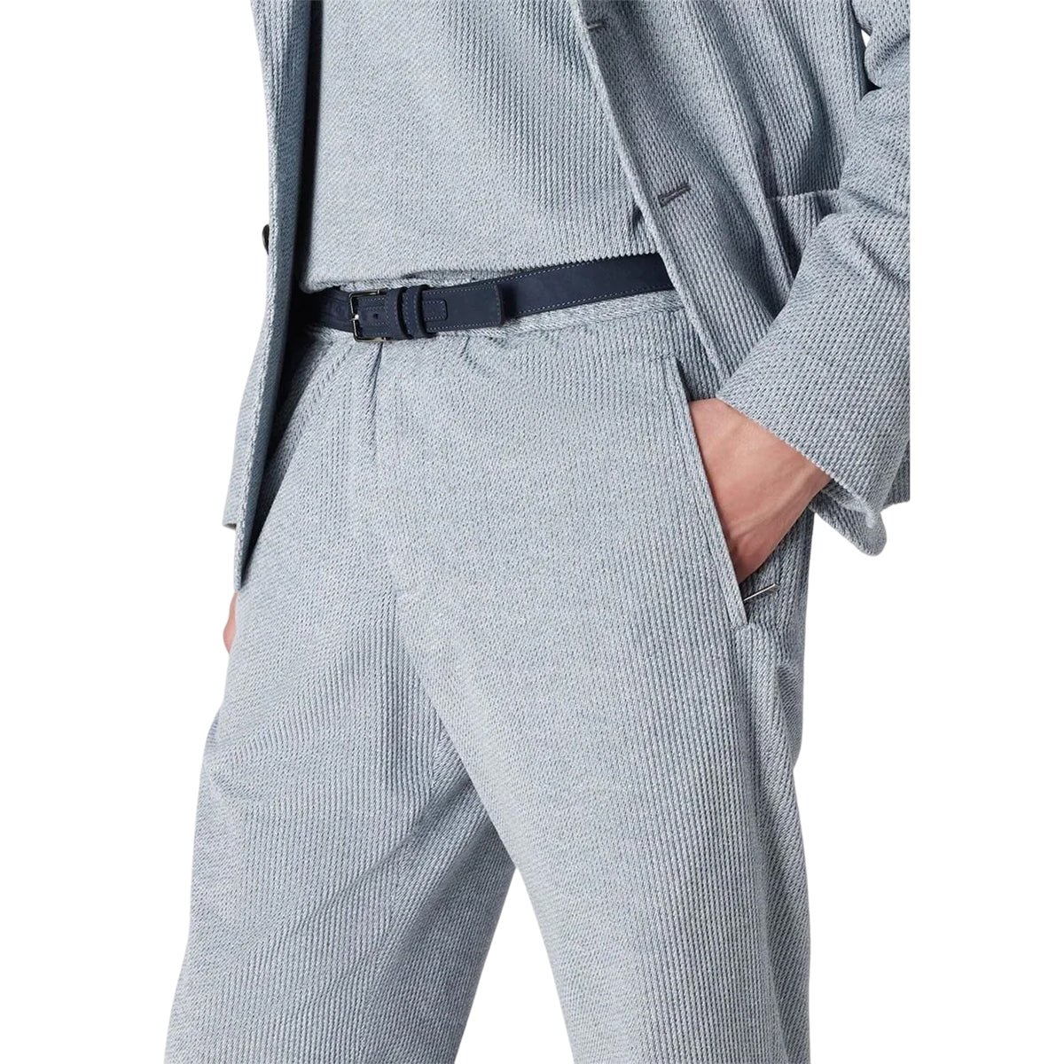 Blue - Side - Emporio Armani Mens Tapered Leg Trousers