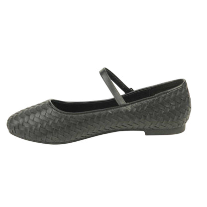 Black - Side - Where´s That From Womens-Ladies Basket Weave Flat Mary Janes