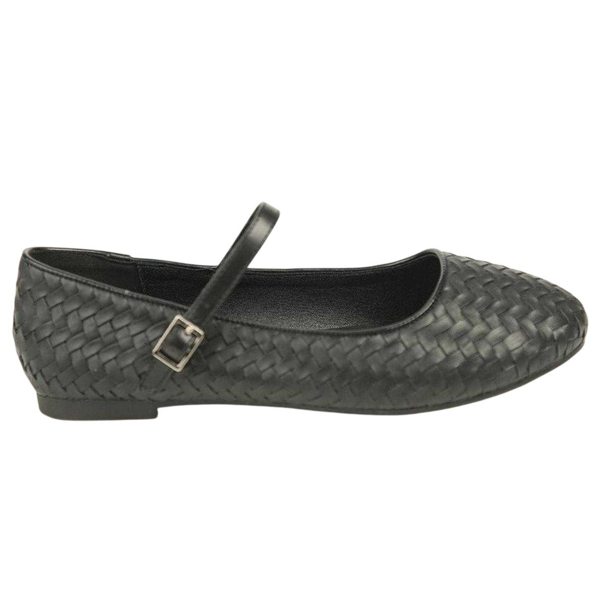 Black - Front - Where´s That From Womens-Ladies Basket Weave Flat Mary Janes