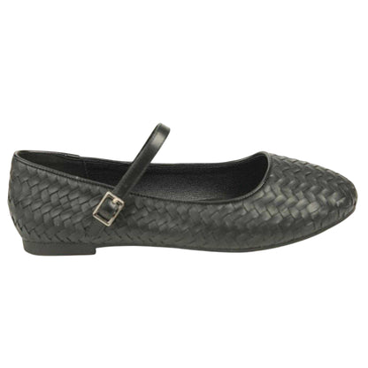 Black - Front - Where´s That From Womens-Ladies Basket Weave Flat Mary Janes